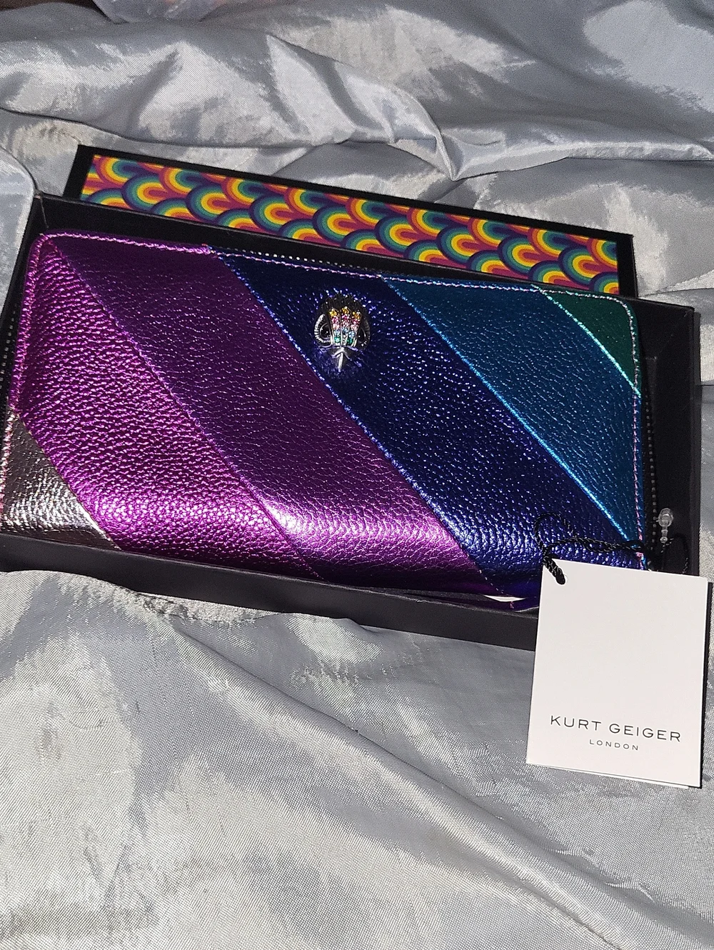 Kurt Geiger Metallic Purple Blue Teal Zip Wallet Eagle